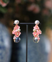 2024 New Pink Sterling Silver Pearl Floral Stud Earrings