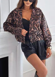 Autumn Fashion Short Coffee Leopard Print Suit Jacket