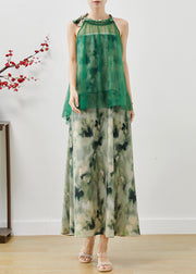 Beautiful Green Cold Shoulder Tie Dye Chiffon Dresses Summer