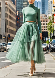 Beautiful Green Exra Large Hem Tulle Pleated Skirt Fall