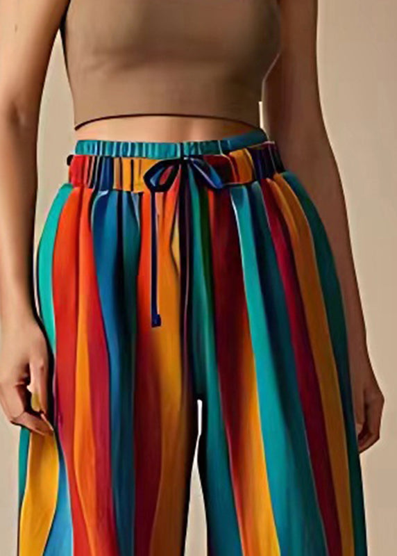 Bohemian Colorblock Oversized Striped Linen Wide Leg Pants Summer