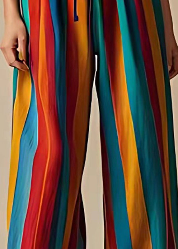 Bohemian Colorblock Oversized Striped Linen Wide Leg Pants Summer