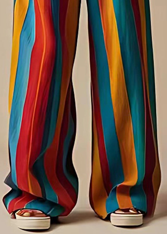 Bohemian Colorblock Oversized Striped Linen Wide Leg Pants Summer