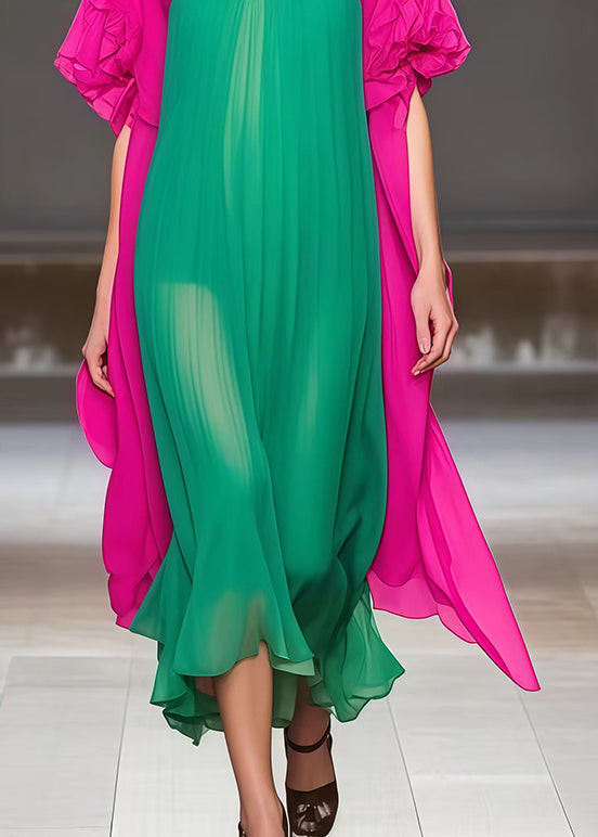 Bohemian Green Oversized Patchwork Chiffon Dress Summer