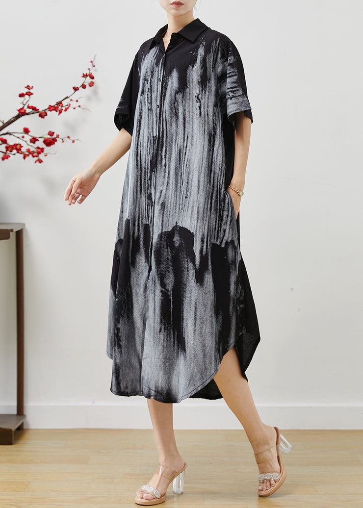 Boho Black Oversized Print Cotton Shirt Dresses Summer