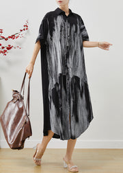 Boho Black Oversized Print Cotton Shirt Dresses Summer