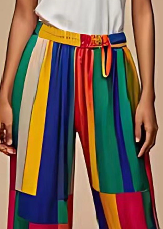 Boho Colorblock Oversized Patchwork Chiffon Straight Pants Summer