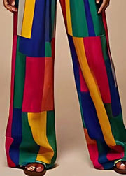 Boho Colorblock Oversized Patchwork Chiffon Straight Pants Summer