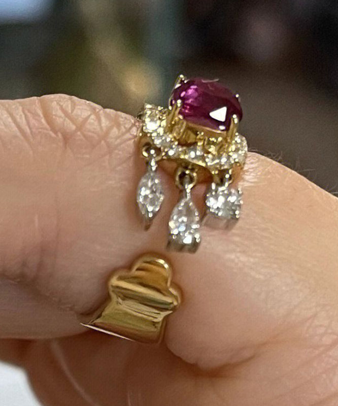 Boutique Purple Alloy Zircon Gem Stone Tassel Rings