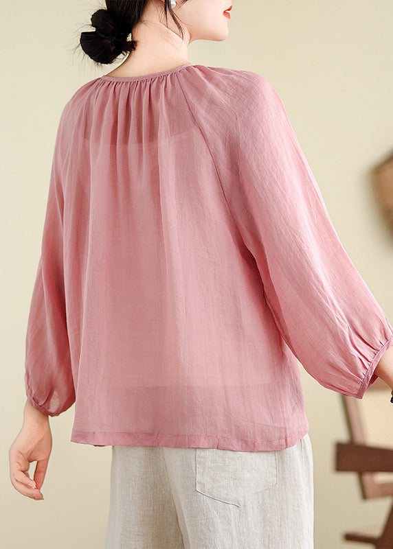 Brief Pink O-Neck Tops Puff Sleeve