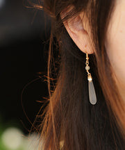 Brief White Copper Alloy Water Drop Chalcedony Drop Earrings