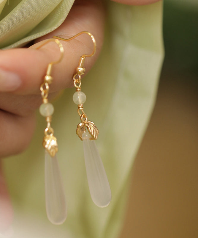 Brief White Copper Alloy Water Drop Chalcedony Drop Earrings