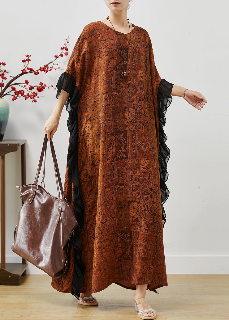 Brown Patchwork Party Dress Oversized Print Summer