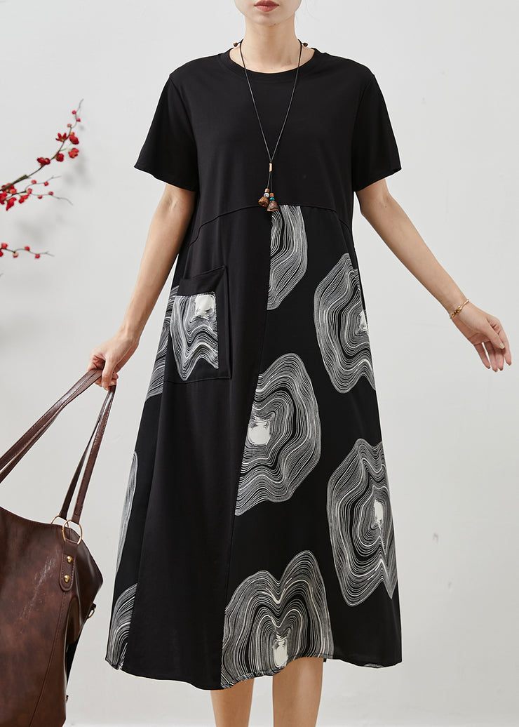 Casual Black Oversized Patchwork Print Cotton Long Dress Summer