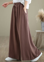 Casual Coffee Pockets Drawstring Cotton Wide Leg Pants Fall