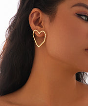 Casual Gold Metal Hollow Out Peach Heart Hoop Earrings