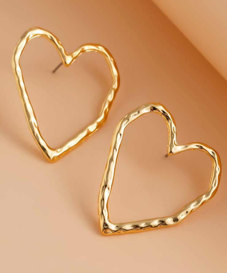 Casual Gold Metal Hollow Out Peach Heart Hoop Earrings