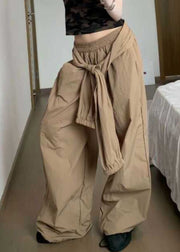 Casual Khaki Pockets Elastic Waist Cotton Pants Summer