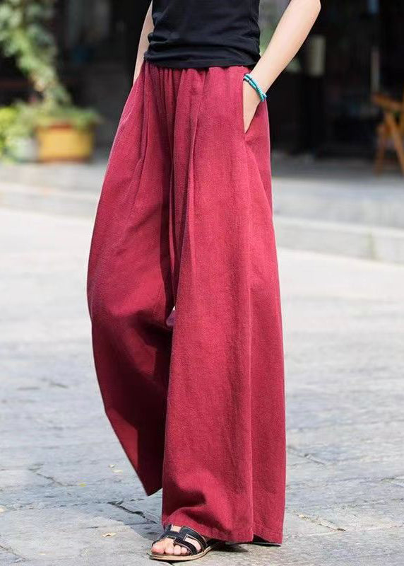 Casual Mulberry Pockets Elastic Waist Cotton Wide Leg Pants Summer