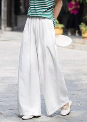 Casual Mulberry Pockets Elastic Waist Cotton Wide Leg Pants Summer