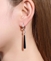 Chic Black Sterling Silver Zircon Water Drop Drop Earrings