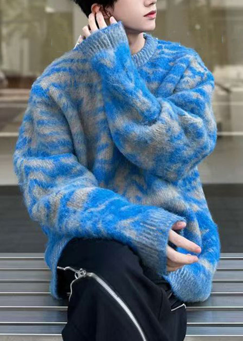 Chic Blue O Neck Cozy Ma Hai Mao Mens Sweaters Fall