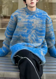 Chic Blue O Neck Cozy Ma Hai Mao Mens Sweaters Fall