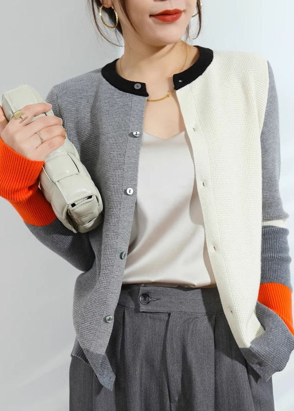 Chic Grey Asymmetrical Button Knit Cardigans Fall