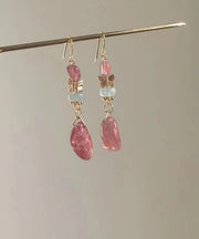 Chic Pink Sterling Silver Overgild Crystal Butterfly Drop Earrings