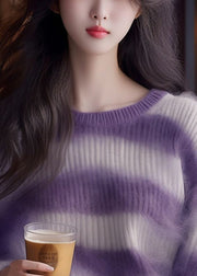 Chic Purple Striped Cozy Ma Hai Mao Sweaters Fall