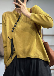 Chic Yellow Asymmetrical Design Lace Up Knit Sweater Tops