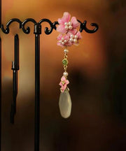 Chinese Style Pink Sterling Silver Overgild Floral Tassel Drop Earrings