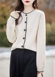 Classy Beige O Neck Button Wool Knit Cardigans Fall