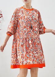 Classy Orange Print Chiffon Tea Dress Fall