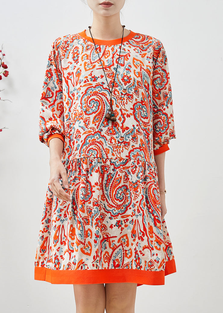 Classy Orange Print Chiffon Tea Dress Fall