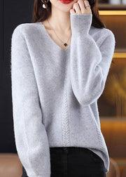 Cozy Green V Neck Solid Knit Knit Sweaters Fall