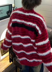 Cozy Red Striped Thick Mink Hair Knitted Men Sweaters Fall