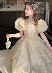 Cute Champagne Sequins Patchwork Tulle Girls Maxi Dresses Summer