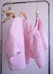 Cute Pink O-Neck Button Shirts And Shorts Two Pieces Set Summer