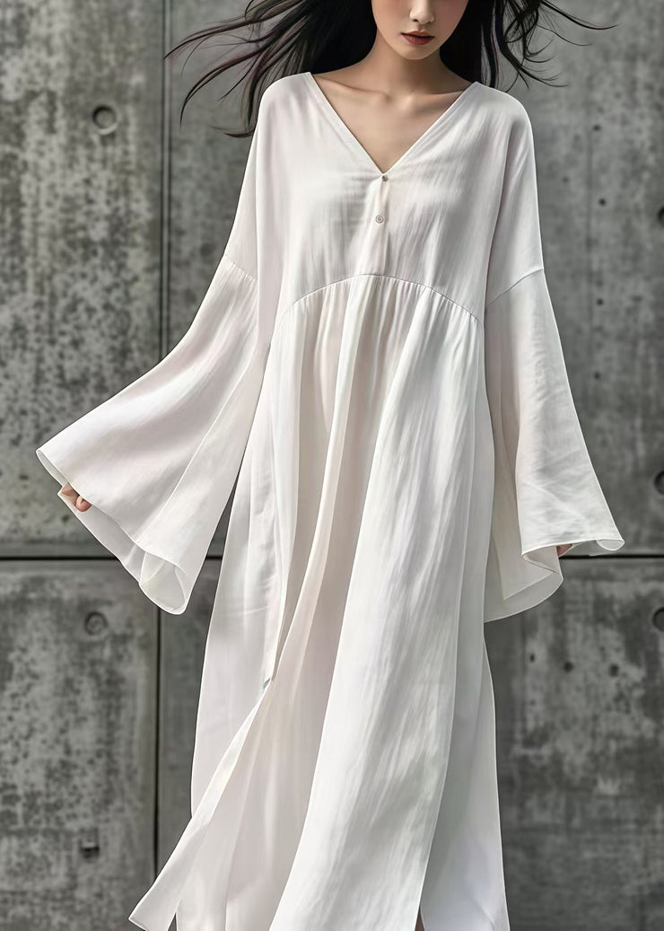 DIY White Oversized Cotton Long Dress Flare Sleeve