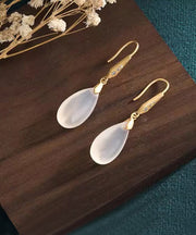 DIY White Sterling Silver Overgild Crystal Water Drop Drop Earrings