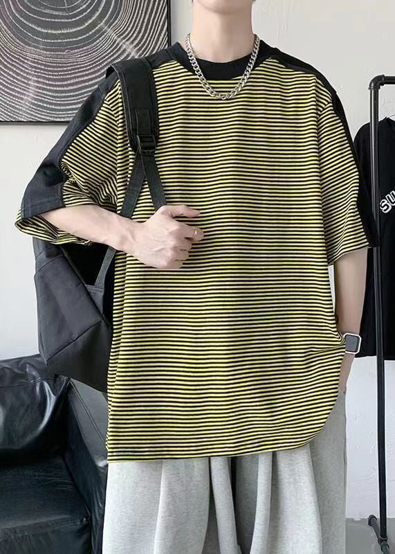 Diy Yellow O Neck Striped Cotton Mens T Shirt Designer Summer