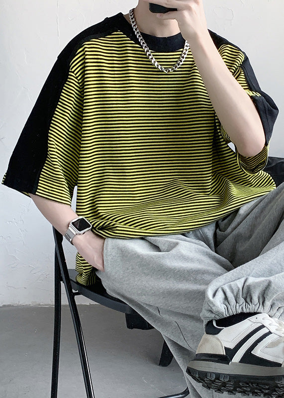 Diy Yellow O Neck Striped Cotton Mens T Shirt Designer Summer