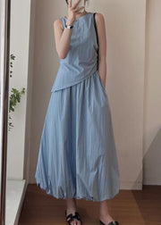 French Blue Asymmetrical Cotton Two Pieces Set Summer