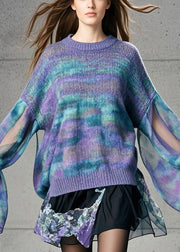 French Purple Tie Dye Patchwork Tulle Sweater Fall