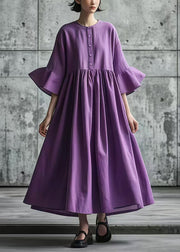 Italian Purple Oversized Exra Large Hem Cotton Long Dress Flare Sleeve