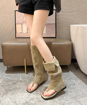 Khaki Thong Sandals Boots Peep Toe Splicing Suede Wedge