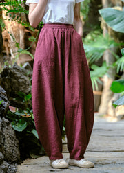 Loose Navy Pockets Elastic Waist Linen Pants Trousers Summer