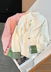 Loose White Stand Collar Button Silk Shirts Fall