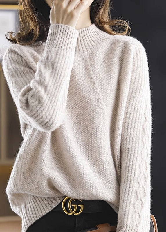 Modern Apricot Turtleneck Patchwork Thick Cotton Knit Sweaters Fall